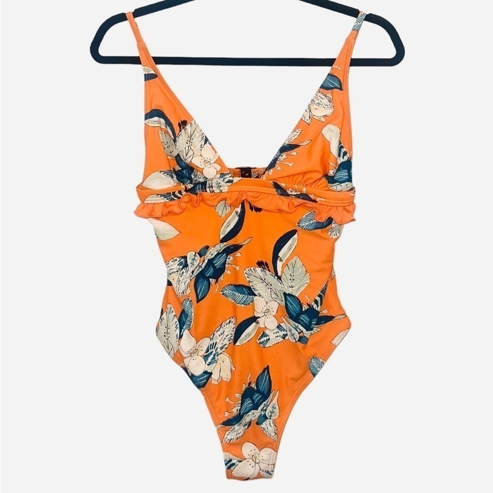 MINKPINK Orange Enchanted Forest Frill Floral One-Piece Swimsuit Size Small - Picture 8 of 16